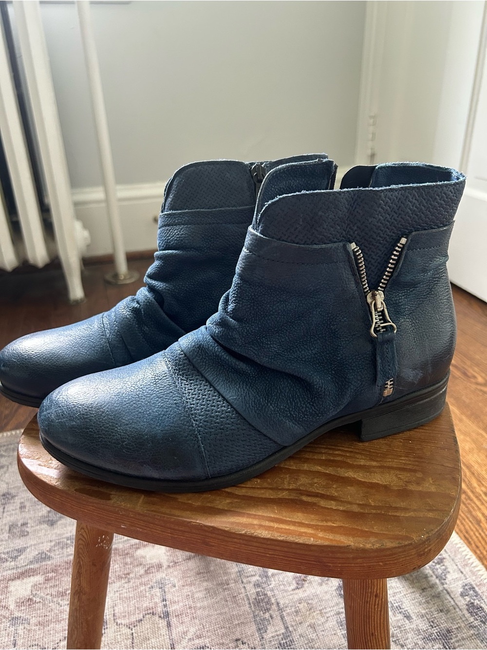 Miz Mooz Blue/Teal Leather Zip Ankle Booties
